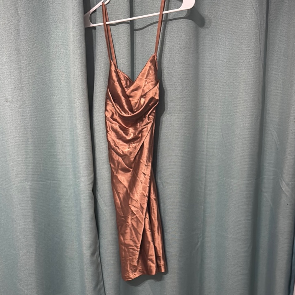 Copper Cow Neck Silk Dress Slit In side Tanktop XL